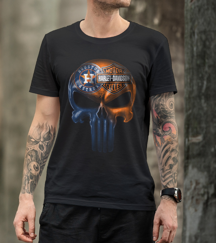 Houston Astros Harley Davidson Punisher Skull T-Shirt
