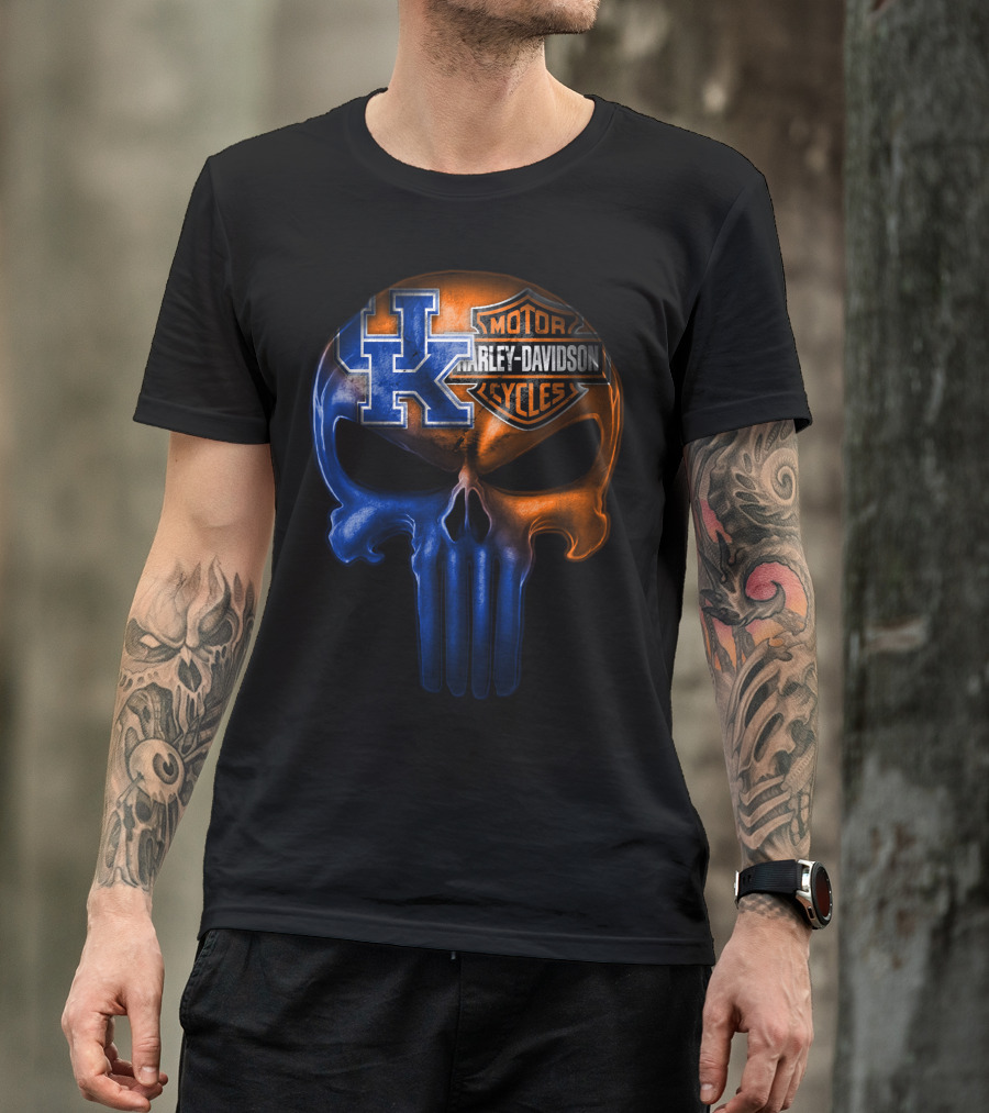 Kentucky Wildcats Harley Davidson Punisher Skull T-Shirt