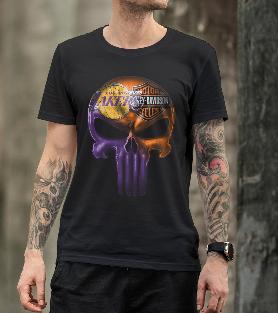 Los Angeles Lakers Harley Davidson Skull T-Shirt