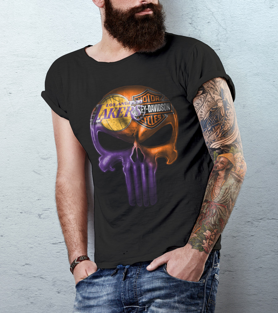 Los Angeles Lakers Harley Davidson Skull T-Shirt