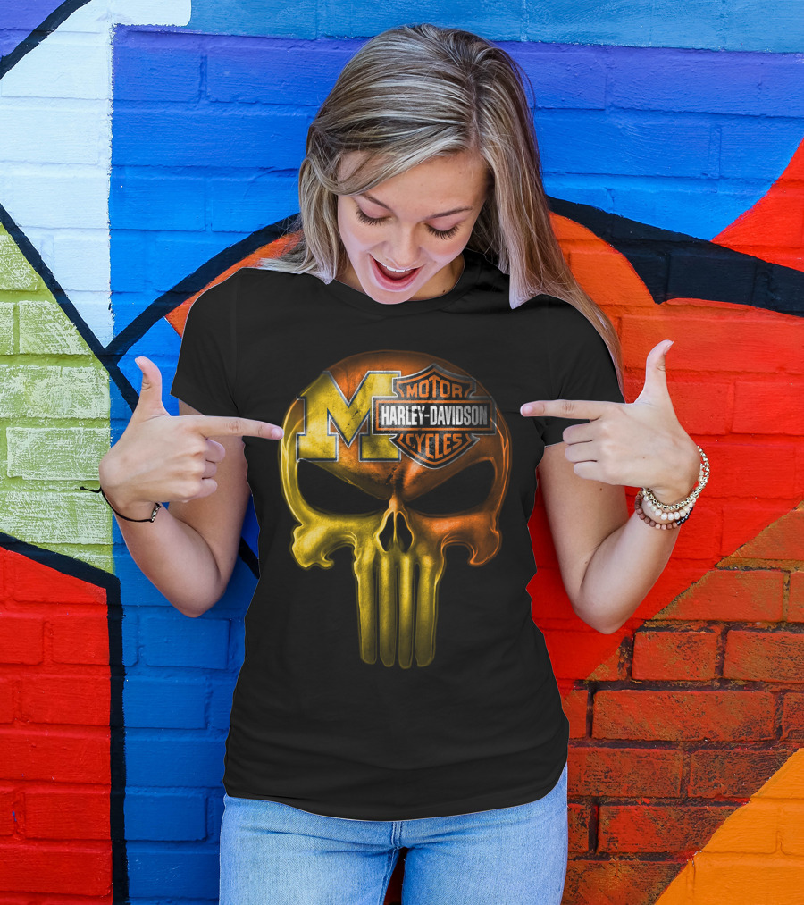 Michigan Wolverines Punisher Harley Davidson Motorcycles T-Shirt