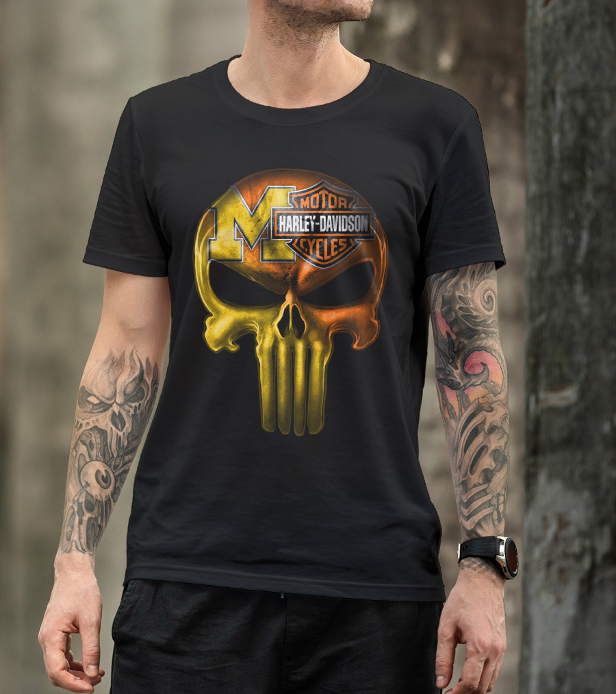 Michigan Wolverines Punisher Harley Davidson Motorcycles T-Shirt