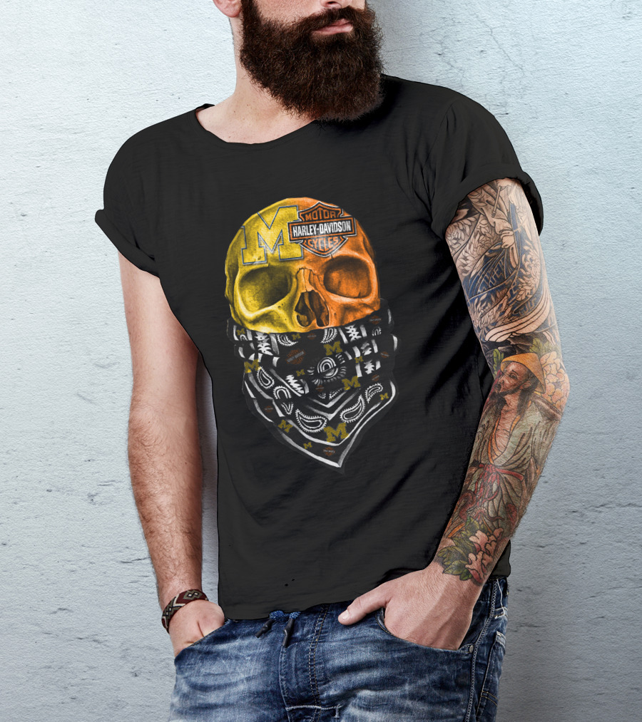 Harley Davidson Skull Michigan Wolverines T-Shirt