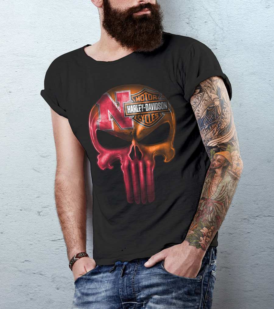 Nebraska Harley Davidson Punisher Skull T-Shirt