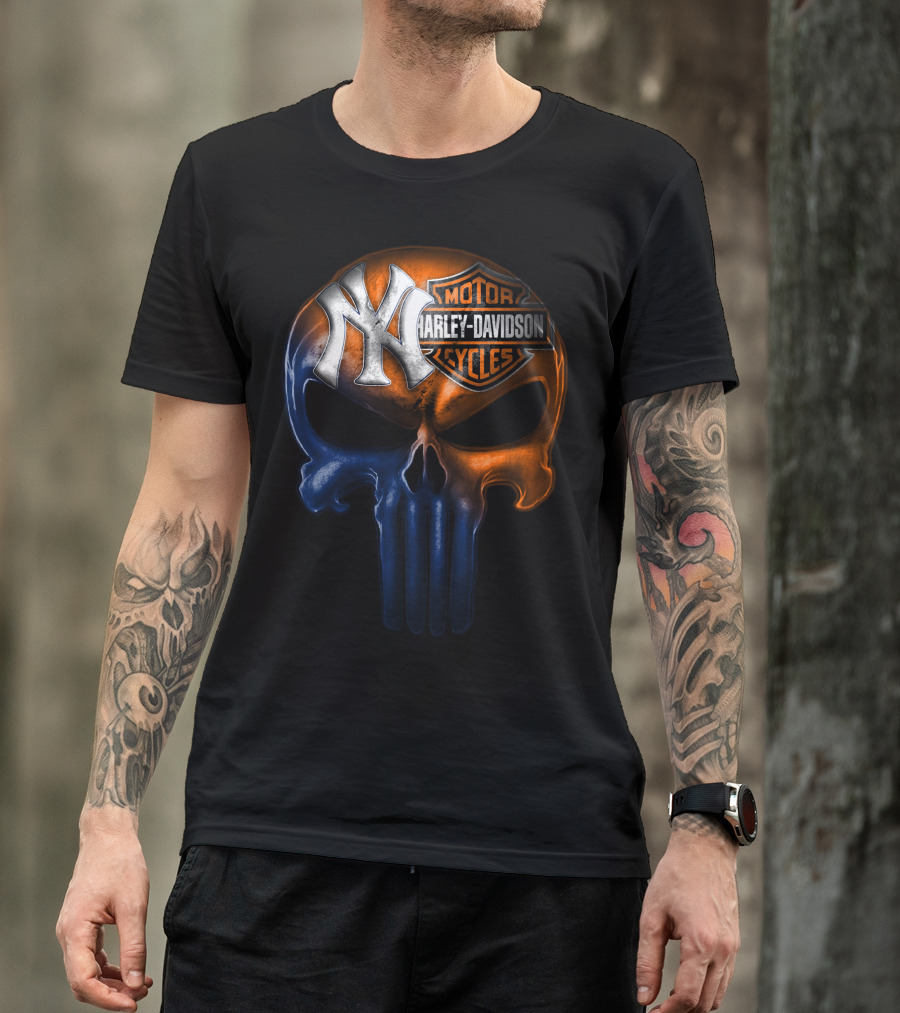 New York Yankees Harley Davidson Skull 30Ahl T-Shirt