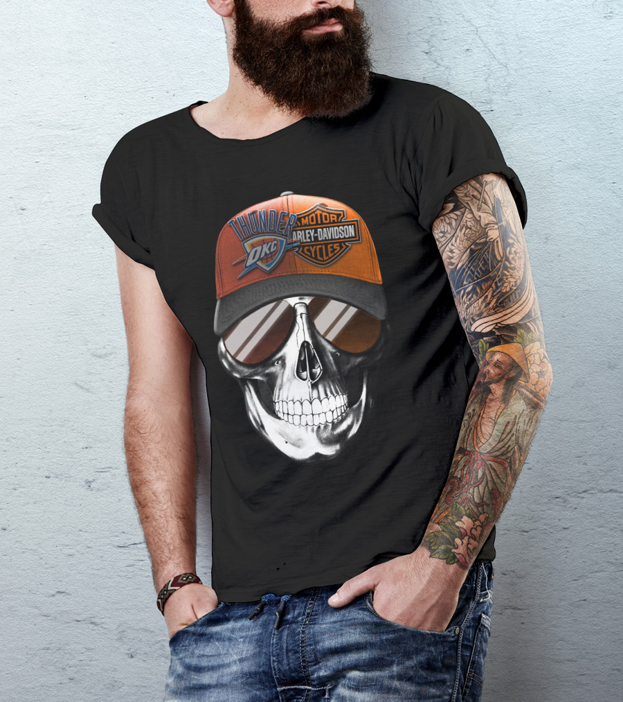 Oklahoma City Thunder Harley Davidson Skull Cap T-Shirt