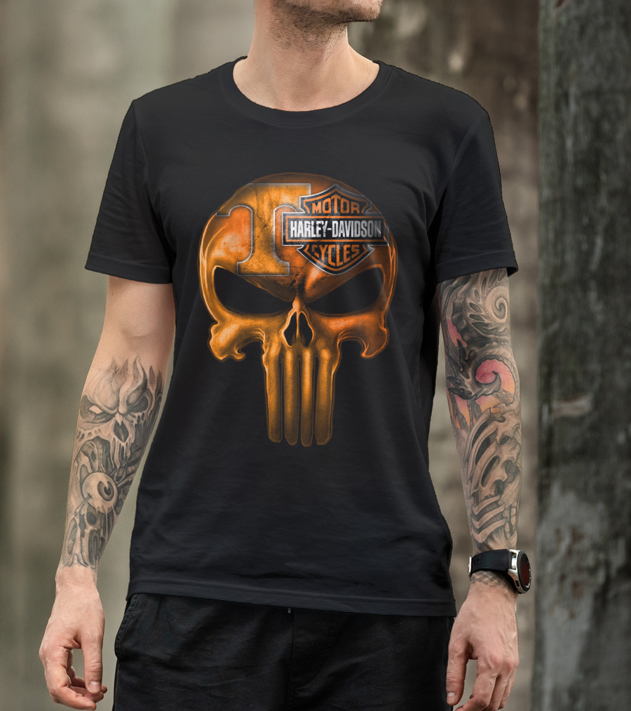 Orange T Skull Harley Davidson Motor Cycles T-Shirt