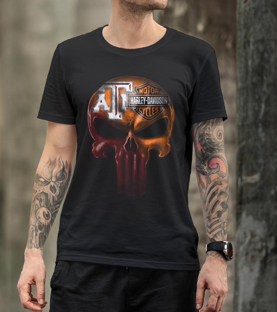 Texas A&M Harley Davidson Punisher Skull T-Shirt