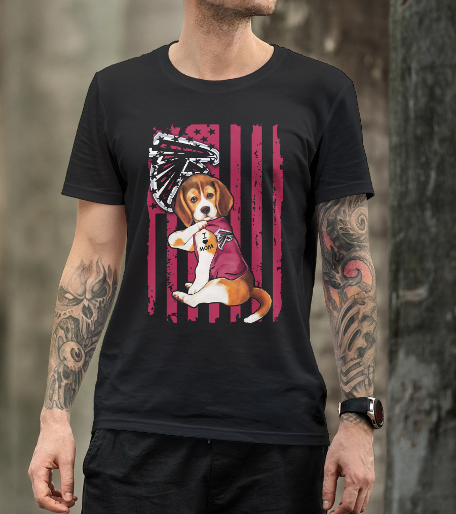 Beagle I Love Mom Atlanta Falcons American Flag T-Shirt