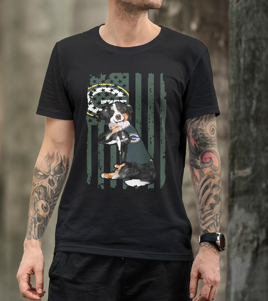 Border Collie I Love Mom Green Bay Packers Fan T-Shirt