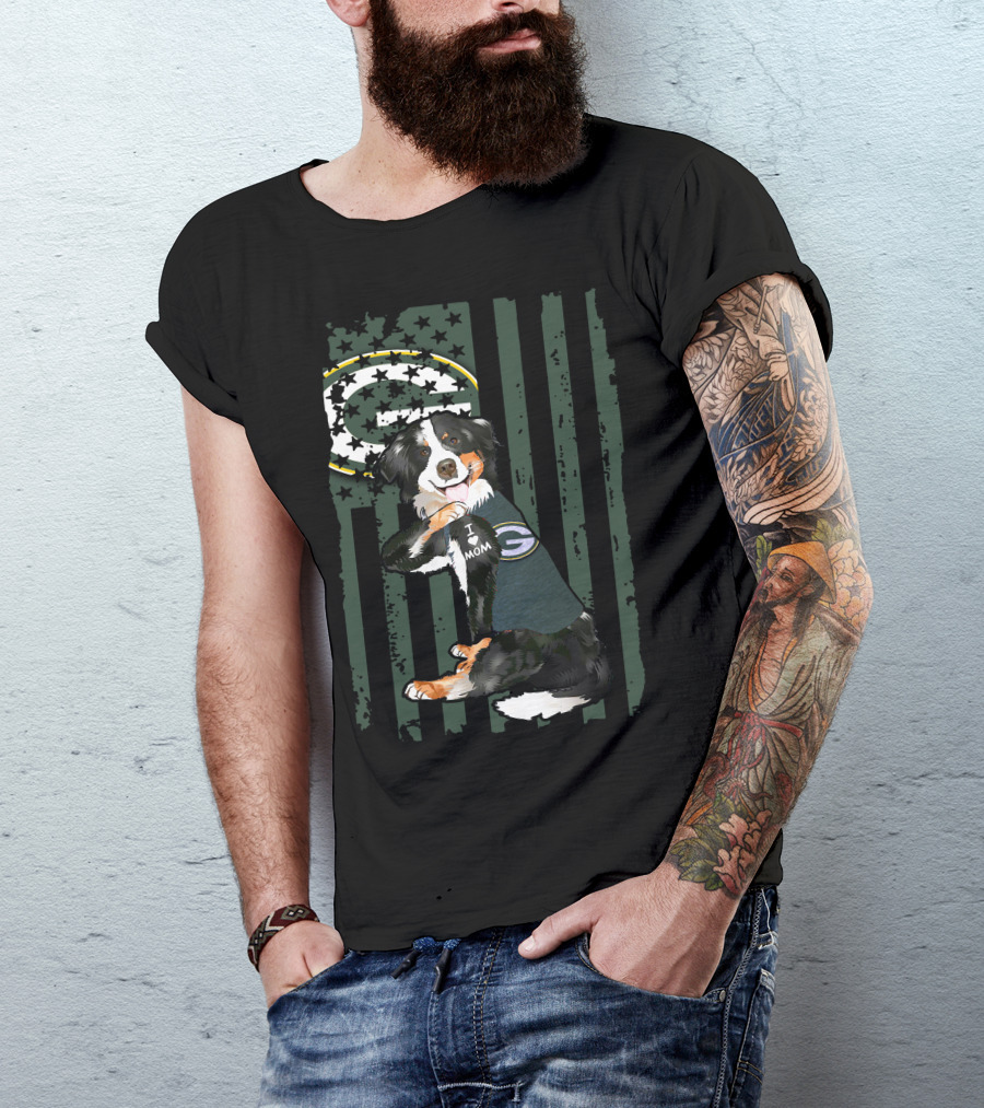 Border Collie I Love Mom Green Bay Packers Fan T-Shirt