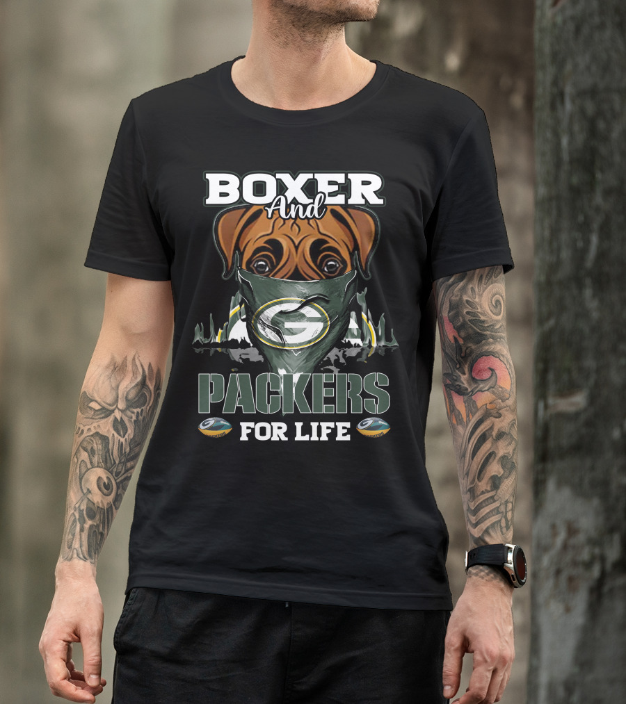 Boxer And Packers For Life Green Bay Packers T-Shirt