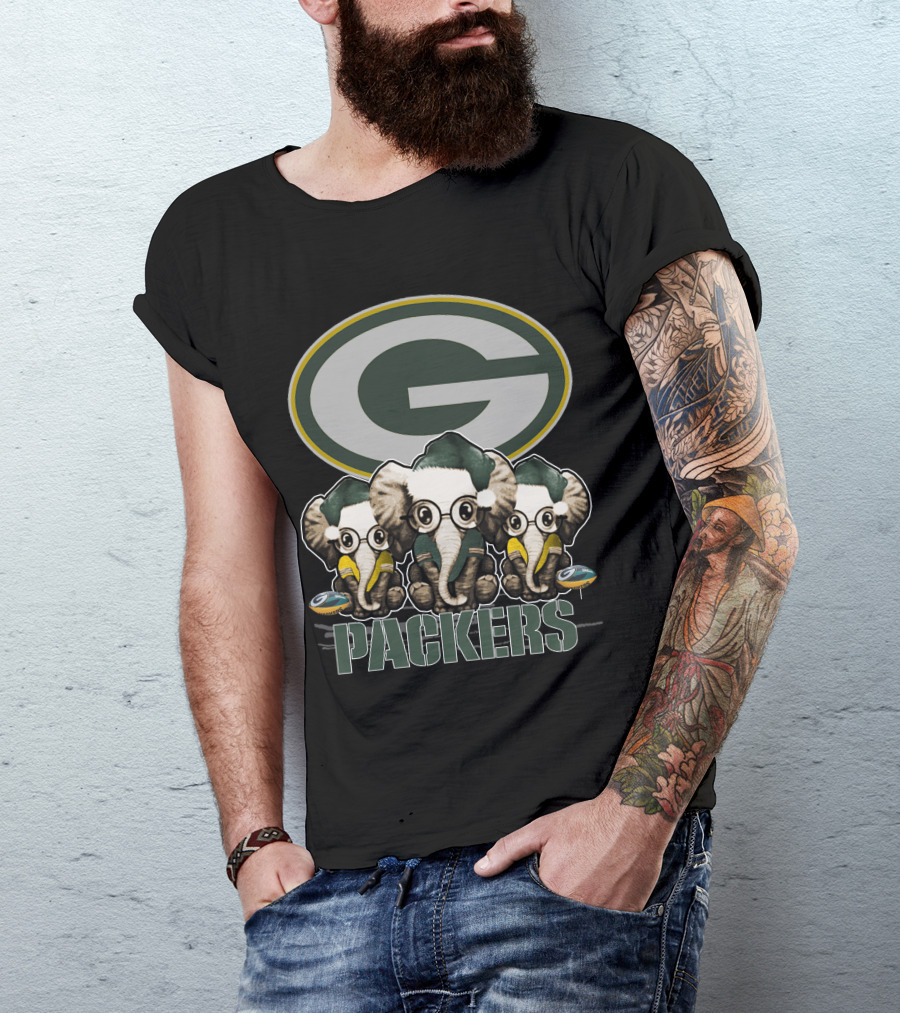 Green Bay Packers Elephants Trio Christmas T-Shirt