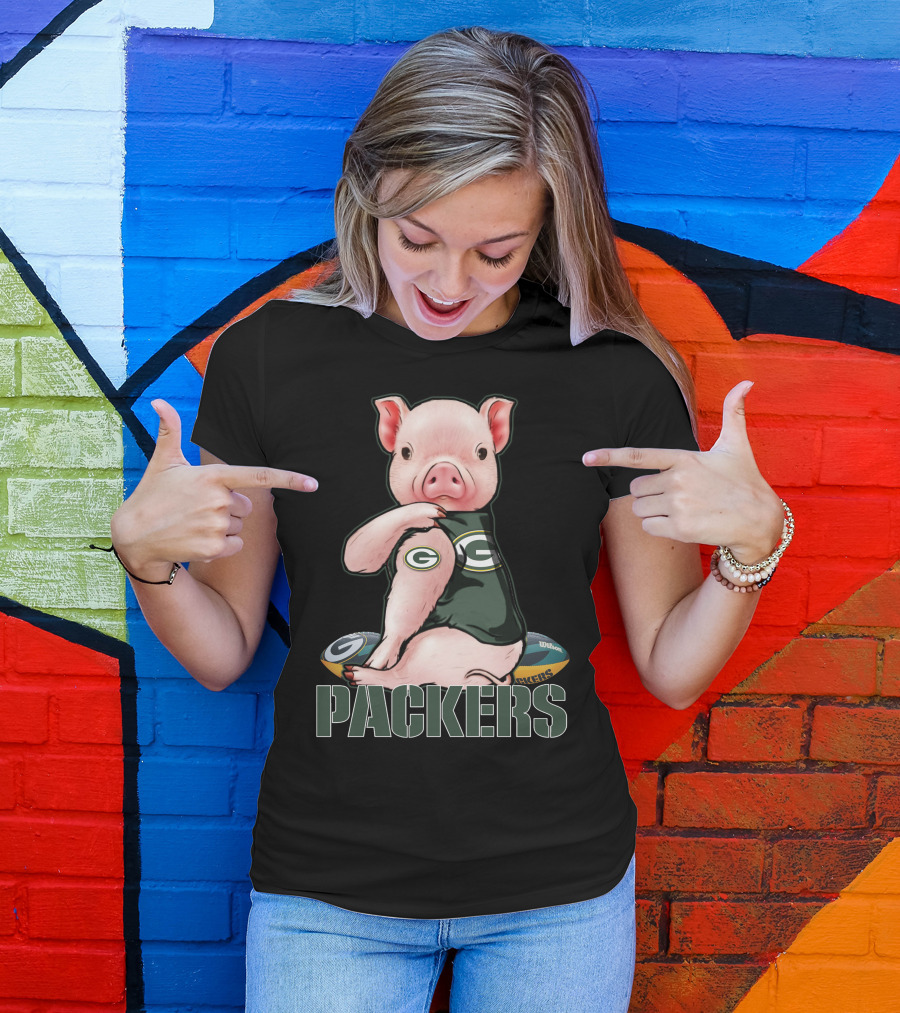 Cute Pig Wearing Green Bay Packers Jersey With Footballs T-Shirt