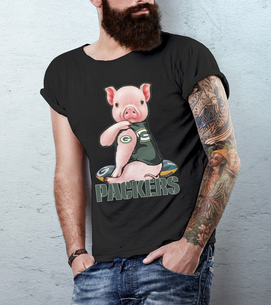 Cute Pig Wearing Green Bay Packers Jersey With Footballs T-Shirt