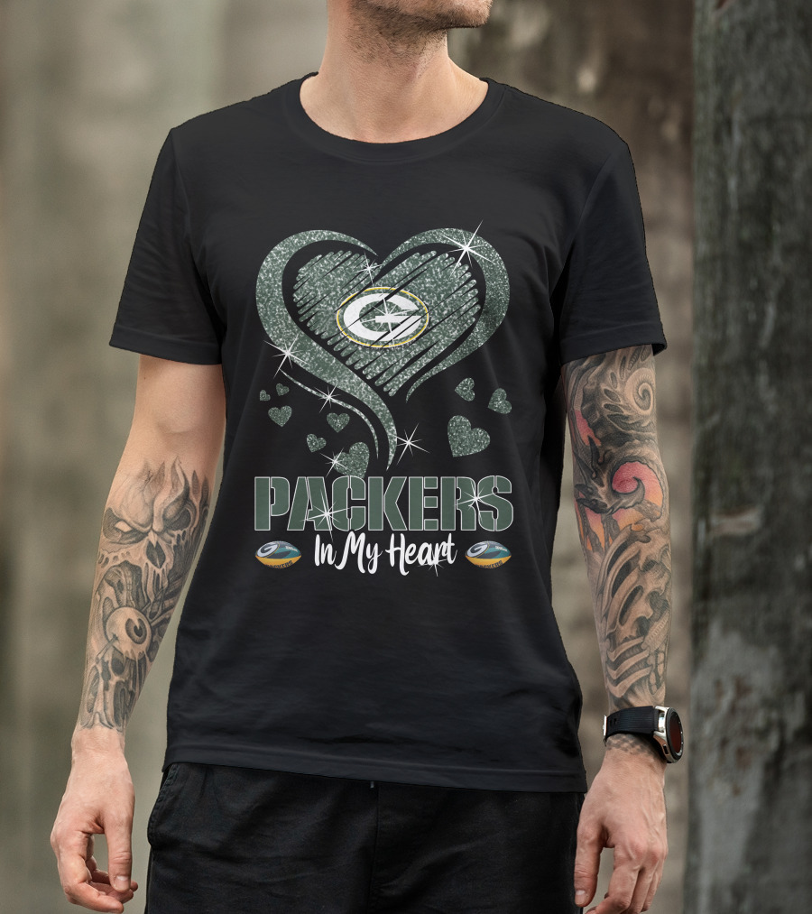 Packers In My Heart Green Bay Packers Heart Logo Sparkle Elements T-Shirt