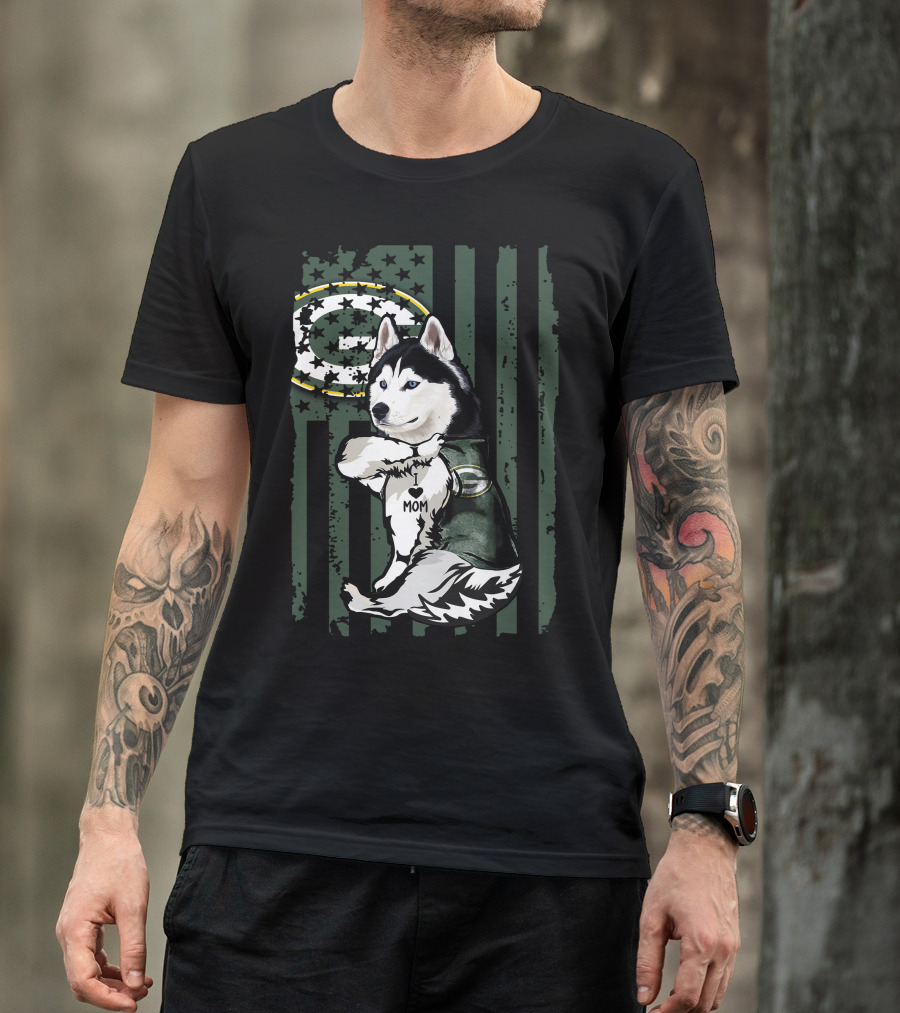 Siberian Husky Green Bay Packers I Love Mom T-Shirt