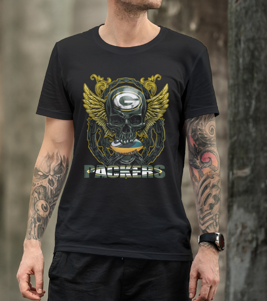 Packers Skull With Wings And Football Helmet T-Shirt