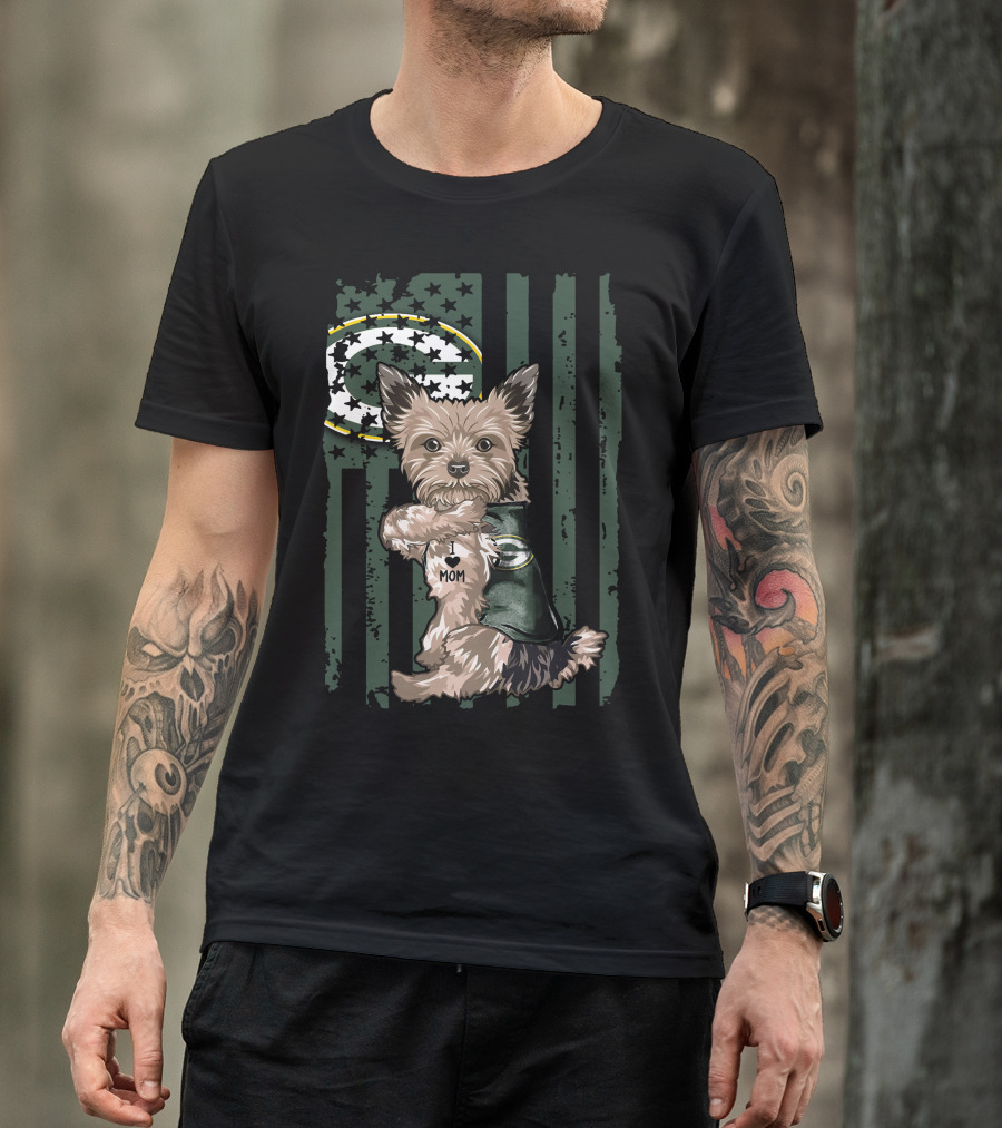 Yorkshire Terrier I Love Mom Green Bay Packers Football T-Shirt