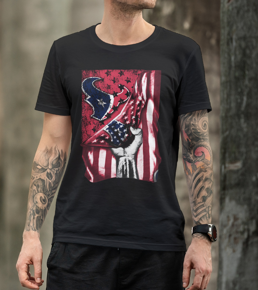 Patriotic Houston Texans Stars And Stripes Flag T-Shirt