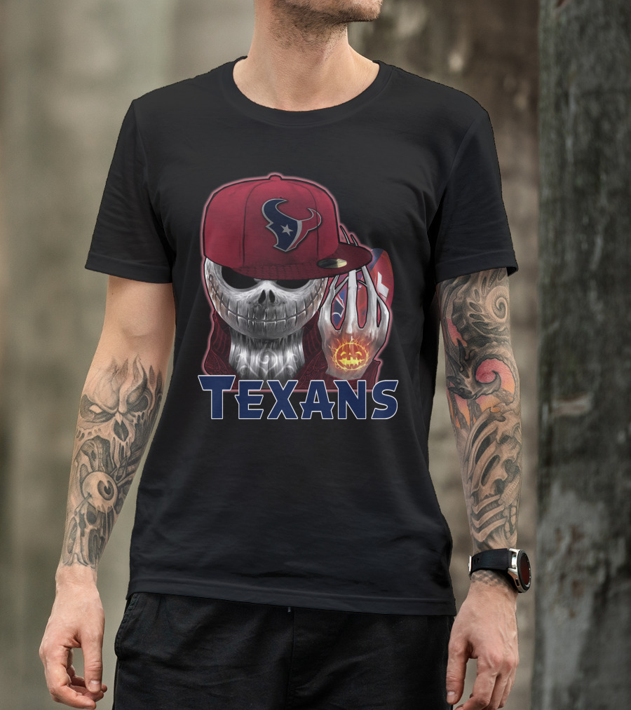 Texans Skull With Houston Cap And Pumpkin Football T-Shirt