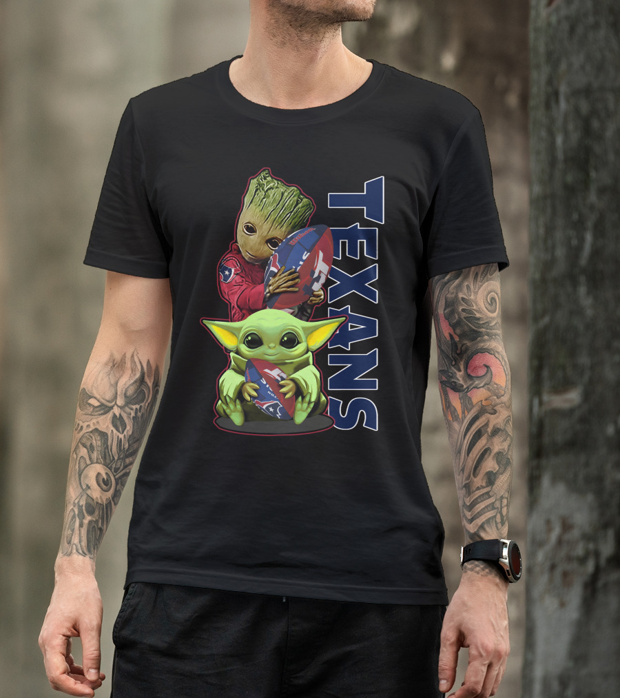 Grzd Houston Texans Groot And Baby Yoda Football Fan T-Shirt