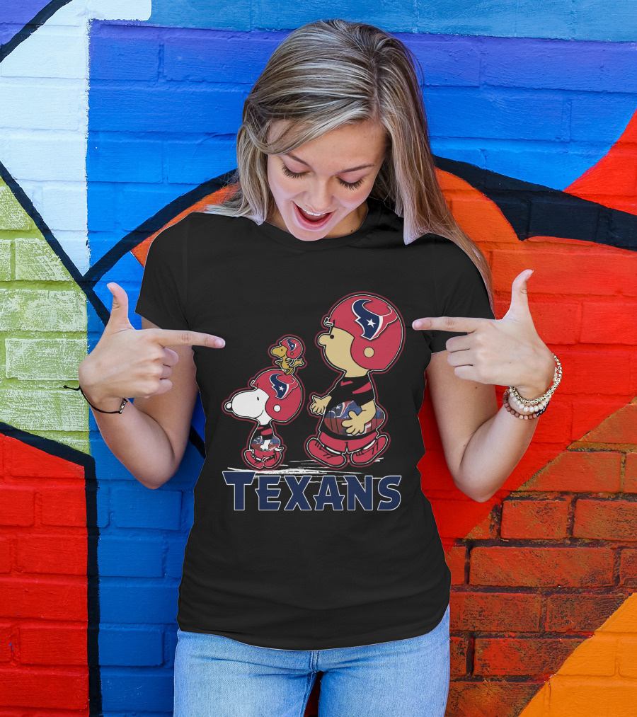 Snpfootball Texas Snoopy And Woodstock With Houston Texans Helmets And Football T-Shirt