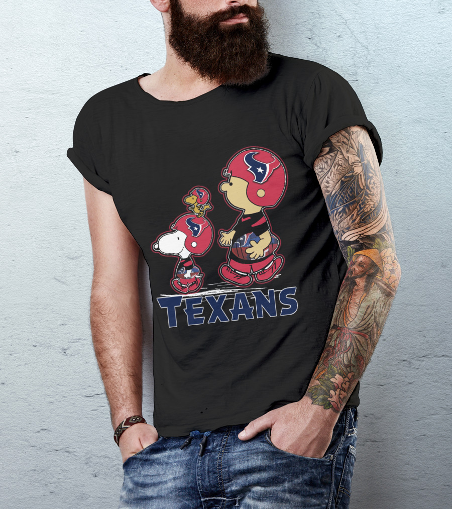 Snpfootball Texas Snoopy And Woodstock With Houston Texans Helmets And Football T-Shirt