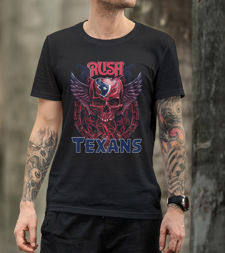 Rush Houston Texans Skull With Wings And Chains T-Shirt