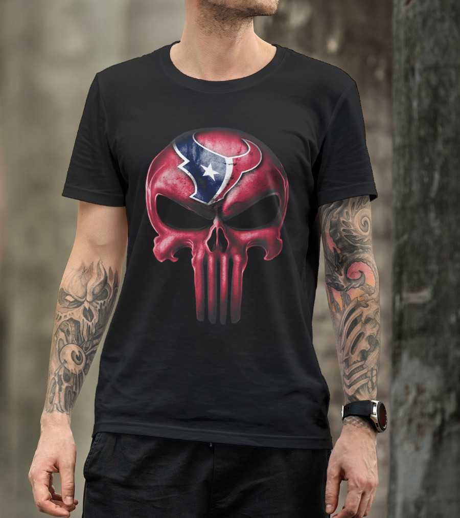 Skull Houston Texans Logo Red And Blue Fusion T-Shirt
