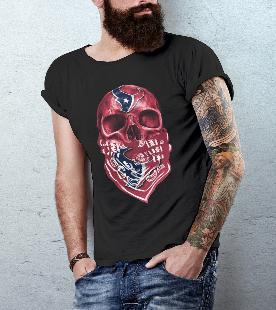 Skull With Houston Texans Bandana T-Shirt