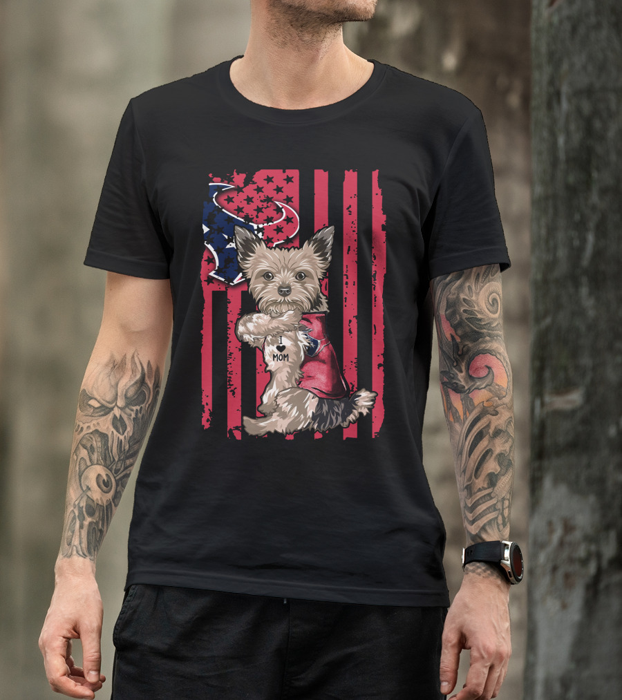 Yorkshire Terrier I Love Mom Houston Texans Flag T-Shirt