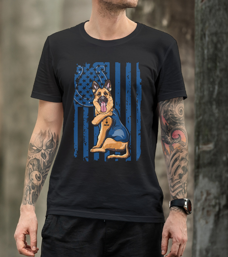 German Shepherd Colts Flag Tattoo I Love Mom T-Shirt