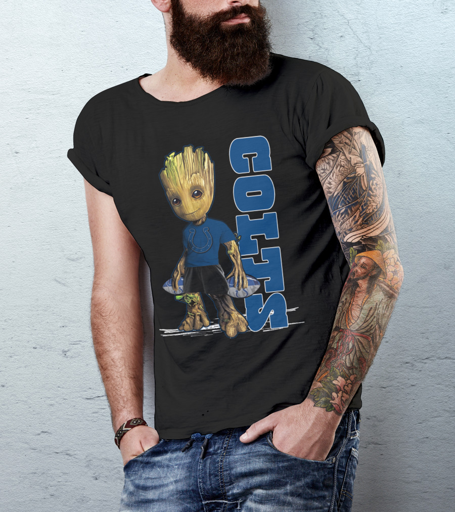 Groot Colts Football Fan With Indianapolis Colts T-Shirt
