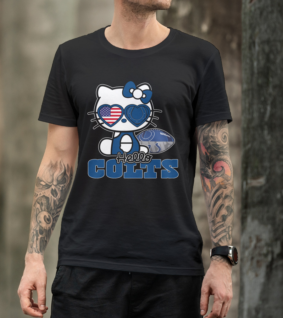 Hellokitty Colts Heart Glasses Football USA Flag T-Shirt