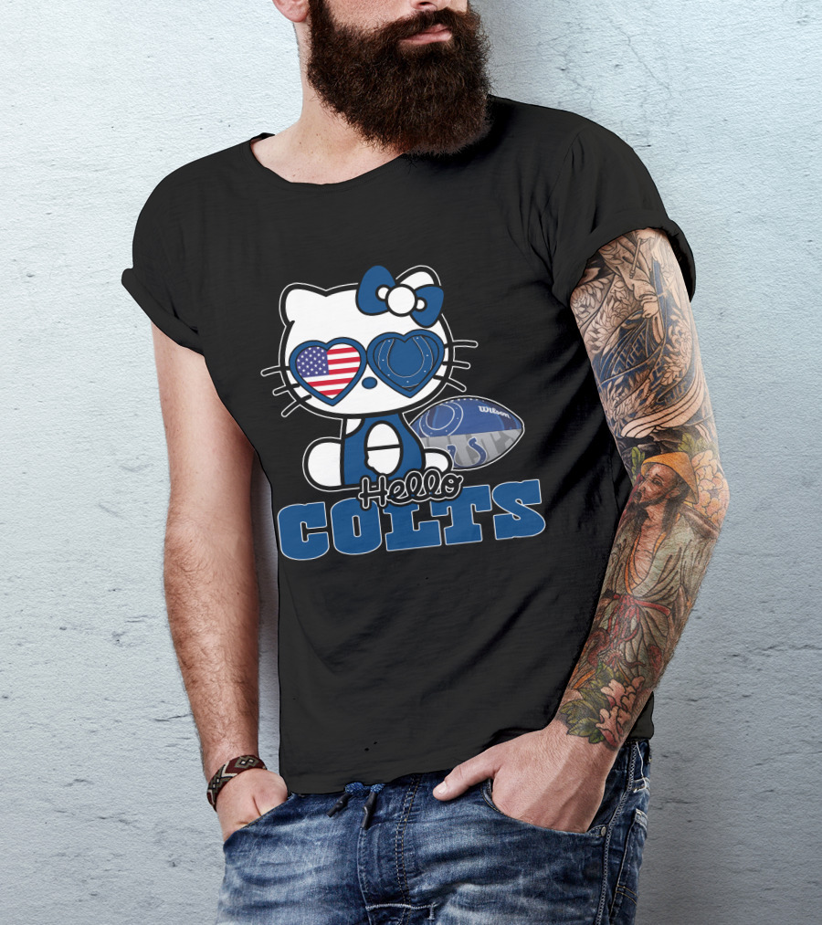 Hellokitty Colts Heart Glasses Football USA Flag T-Shirt