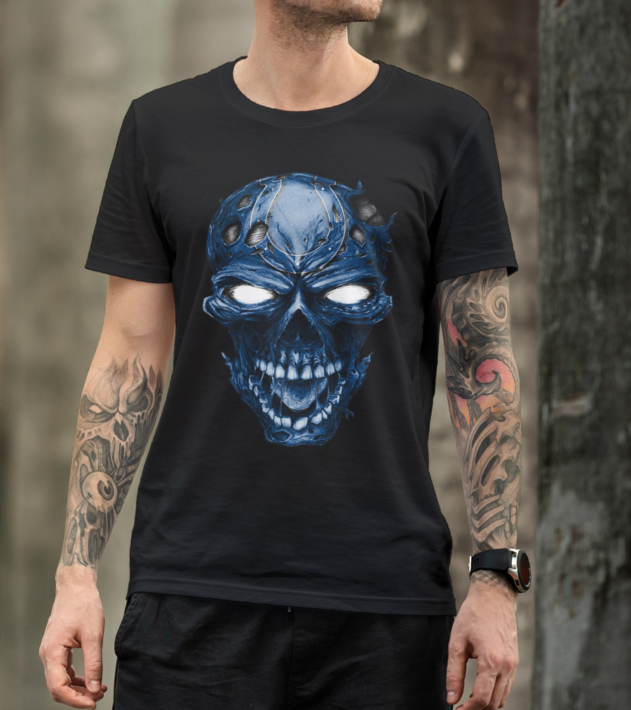 Skull Indianapolis Colts Blue Intense Face T-Shirt