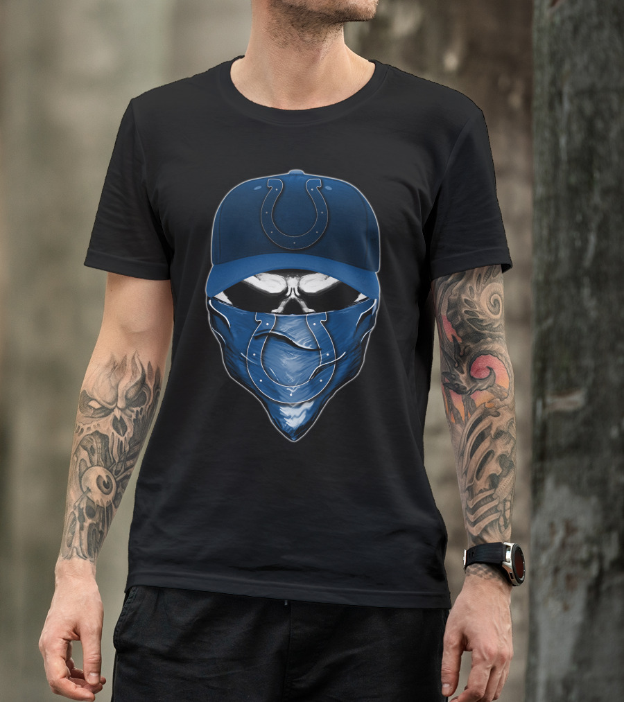 Skull With Indianapolis Colts Cap And Bandana T-Shirt