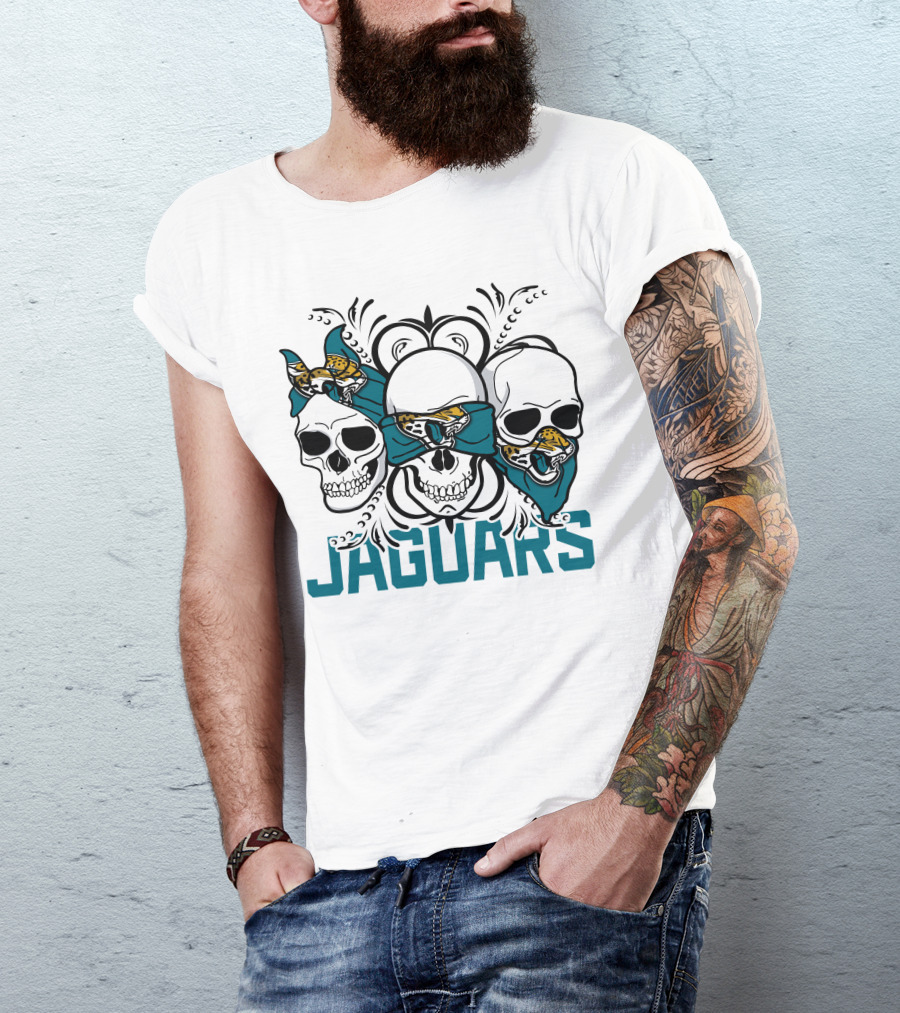 Jacksonville Jaguars Three Skull Teal Bandana T-Shirt