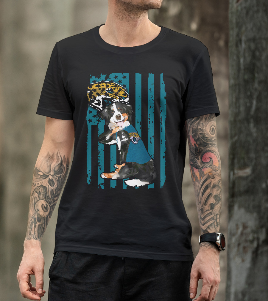 Border Collie I Mom Jacksonville Jaguars Flag T-Shirt