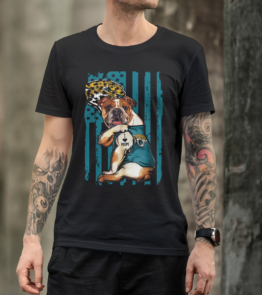 Bulldog I Love Mom Jacksonville Jaguars T-Shirt