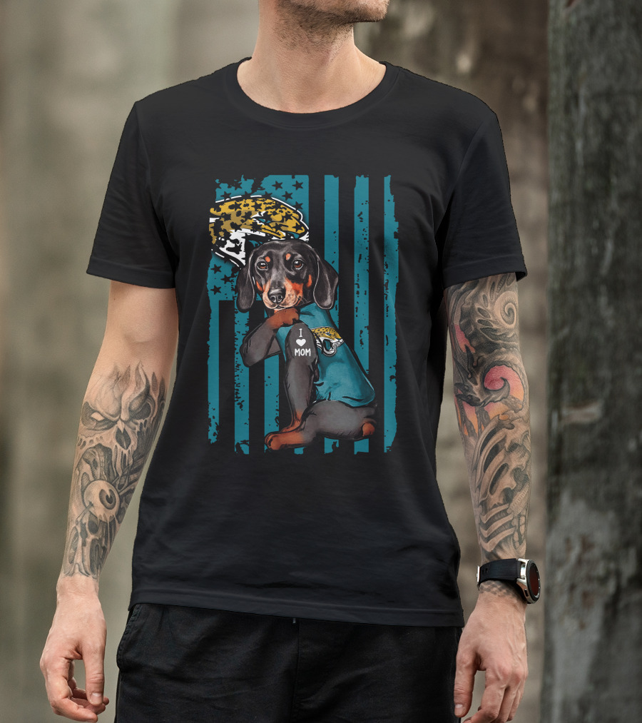 Dachshund I Love Mom Jacksonville Jaguars Helmet T-Shirt