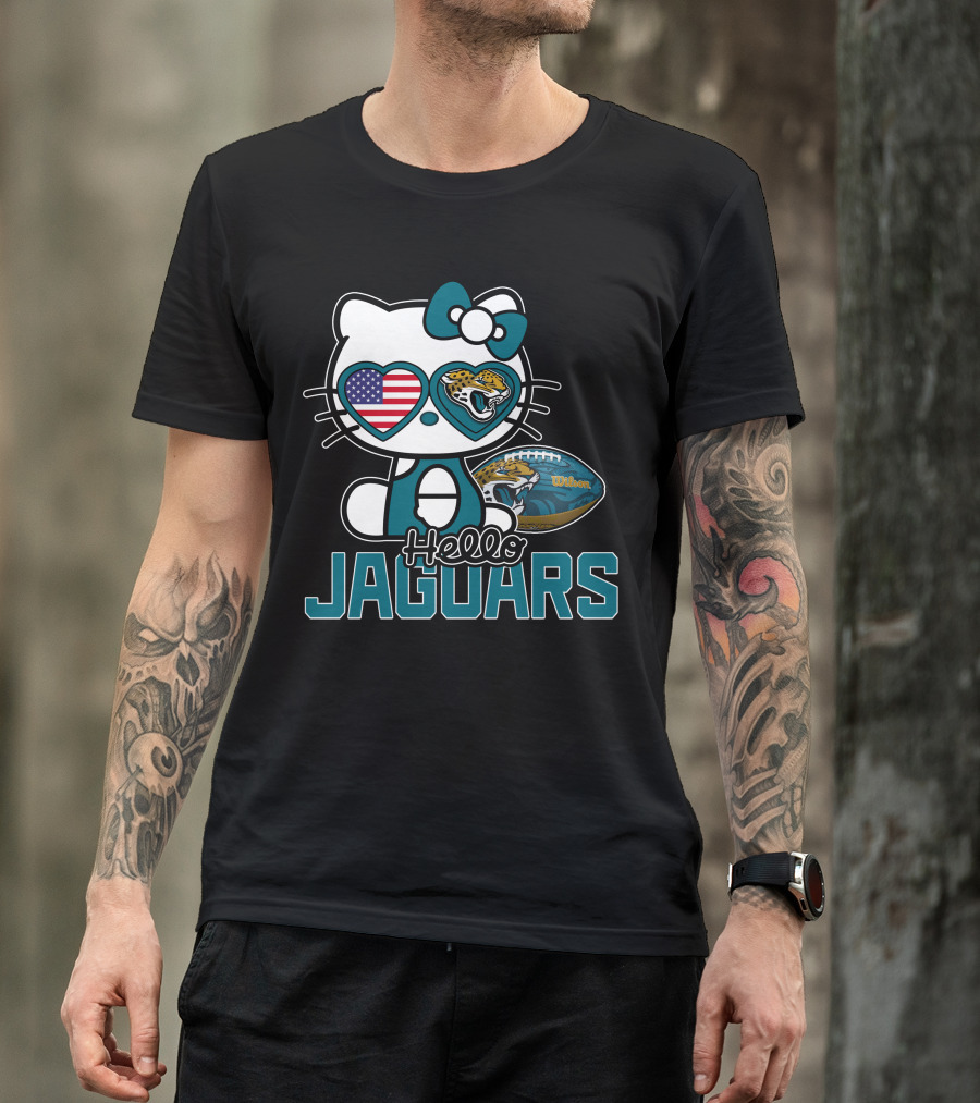 Hello Kitty Jacksonville Jaguars American Flag Football Wilson Ball T-Shirt