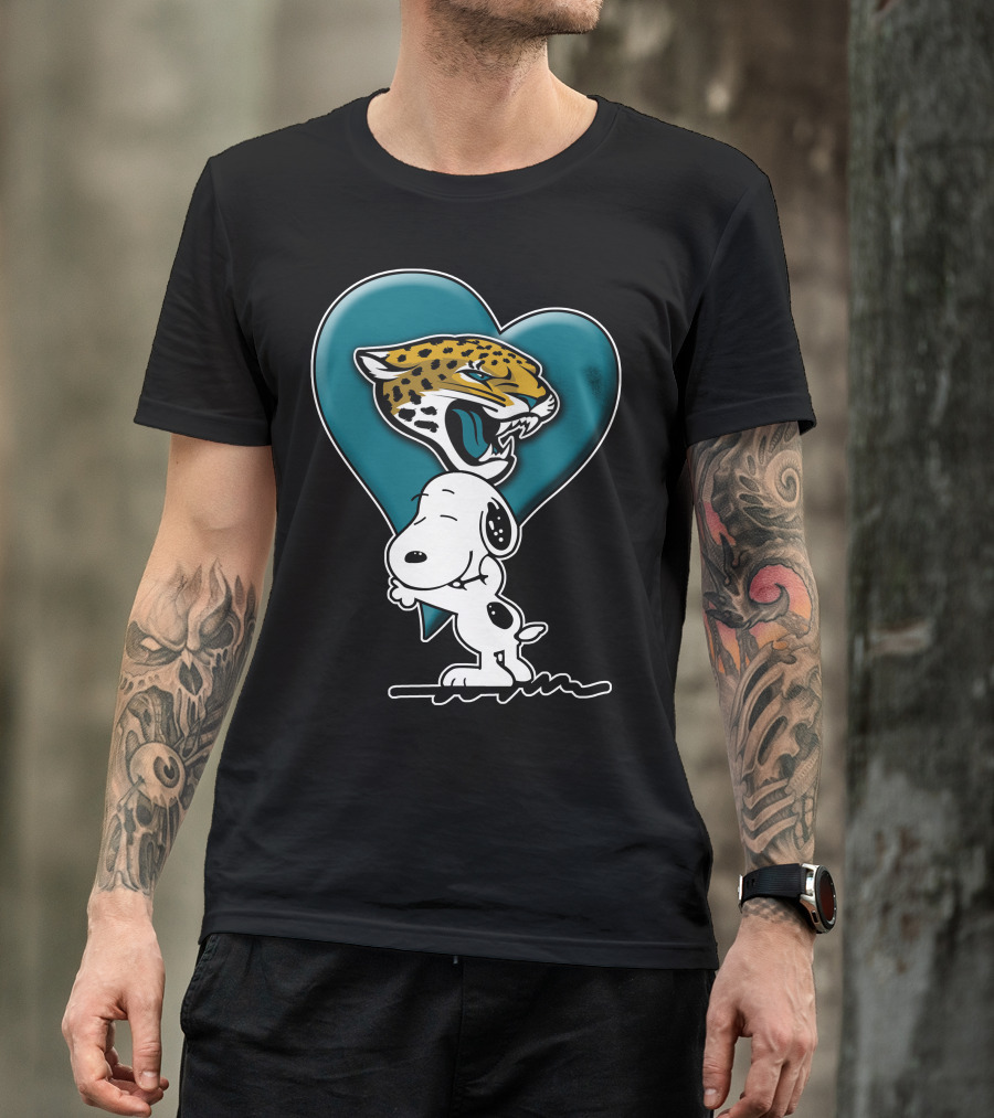 Snoopy Heart Embrace With Jacksonville Jaguars T-Shirt