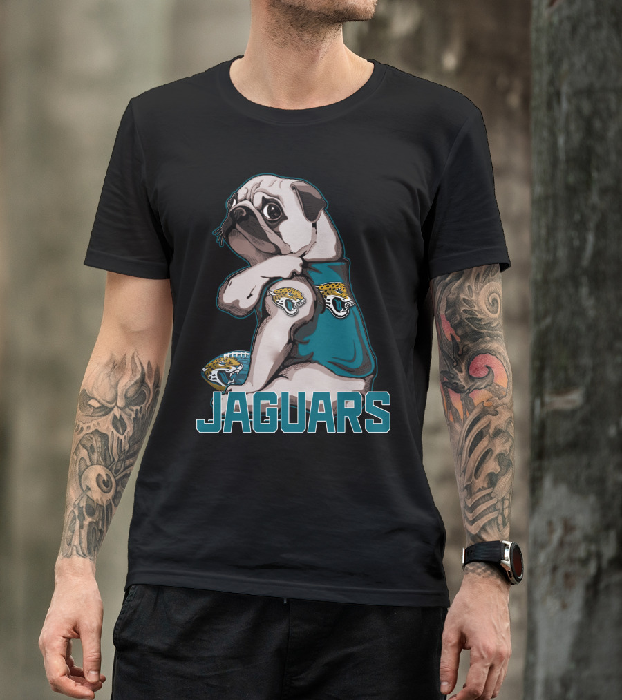 Jaguars Pug Wearing Jacksonville Logo Shirt With Team Football T-Shirt