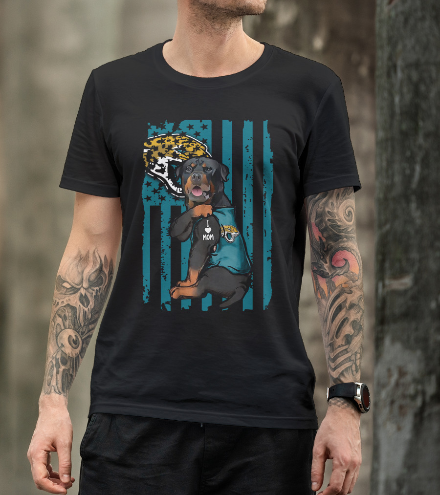 Rottweiler I Love Mom Jacksonville Jaguars Flag T-Shirt