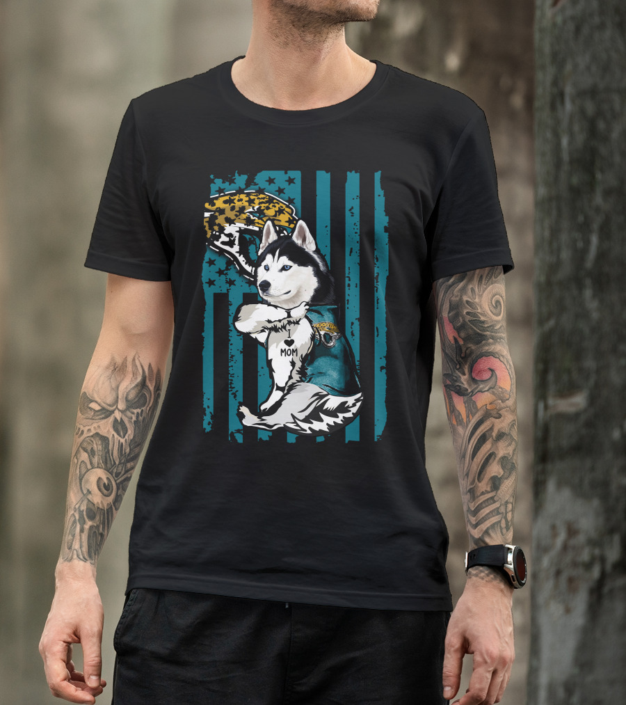 Siberian Husky Jacksonville Jaguars I Love Mom T-Shirt