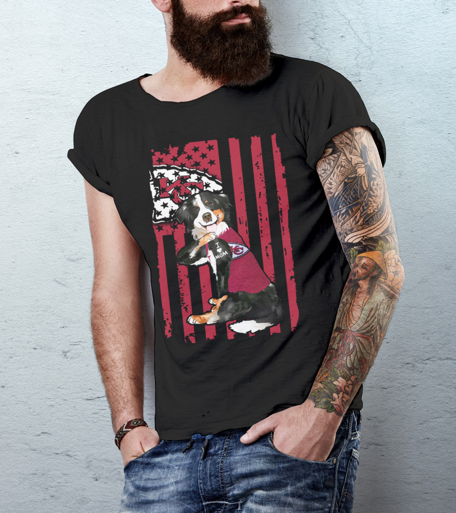 Border Collie I Mom Kansas City Chiefs Fan Flag T-Shirt