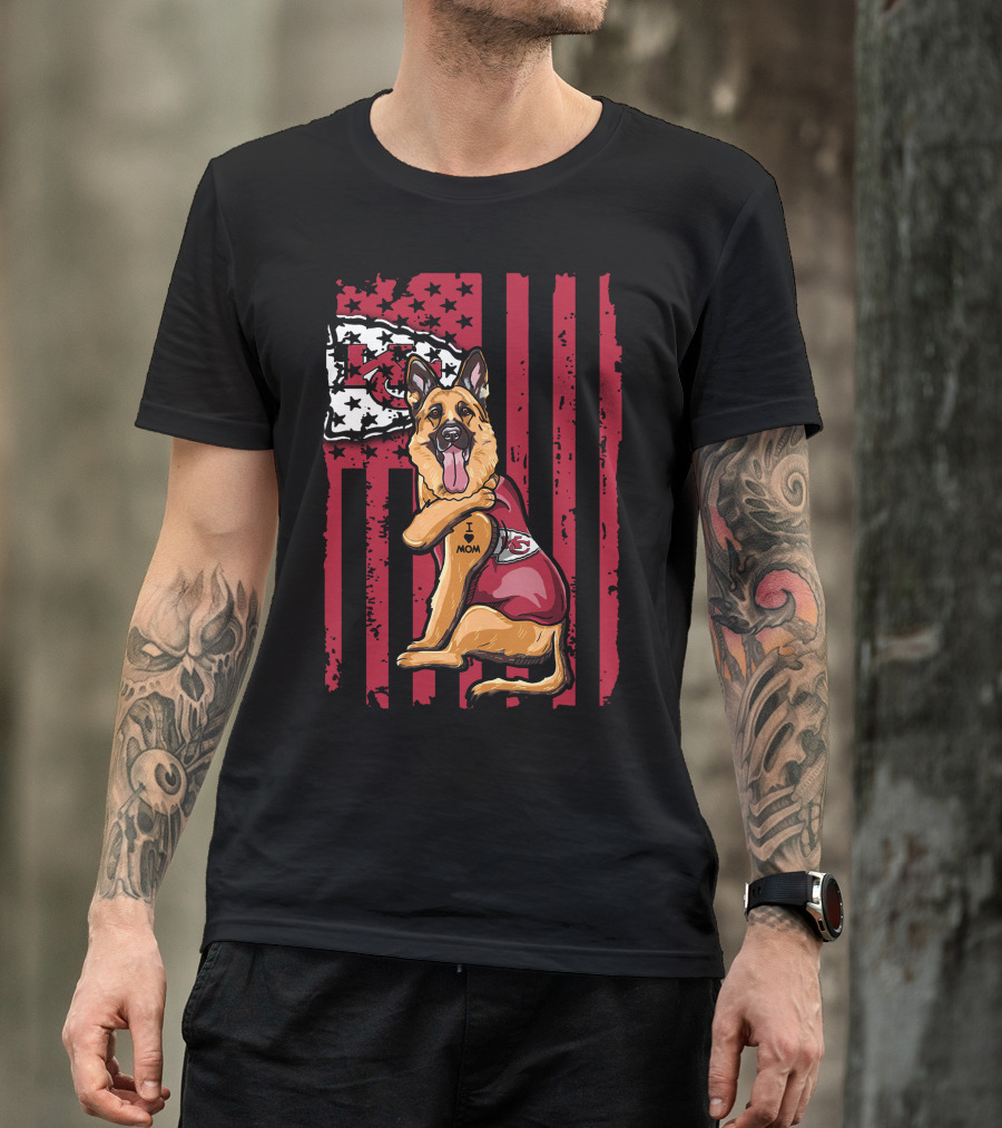 German Shepherd Kansas City Chiefs Flag I Love Mom T-Shirt