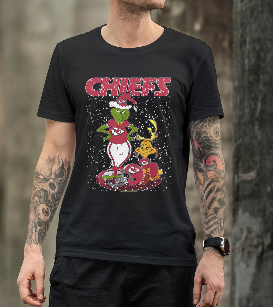 Grinch Chiefs Kansas City Christmas Snow Football T-Shirt